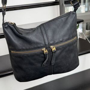 Fossil genuine leather crossbody shoulder handbag purse black soft leather